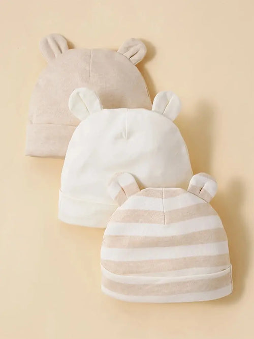 3Pcs/Lot Bear Ear Children's Fetal Hat 0-6 Months Baby Hat Spring and