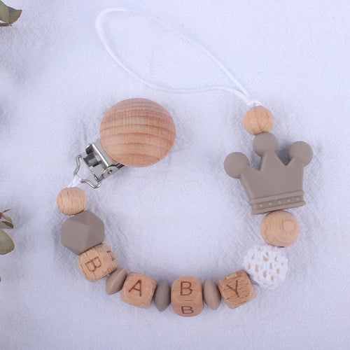 INS Personalized Name Baby Pacifier Clips Crown Teethers Dummy Nipple