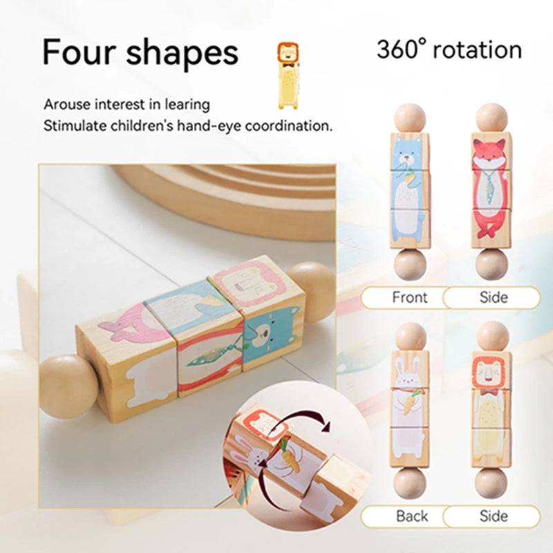 Baby Wooden Rotating Jigsaw Puzzle Hand bell Toy Baby Mobile Musical