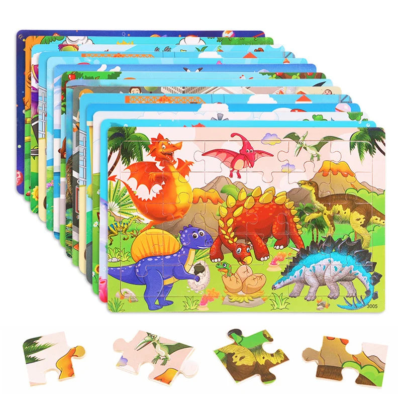 Economy 30piece Montessori 3D Puzzle Cartoon Animal Wooden Jigsaw