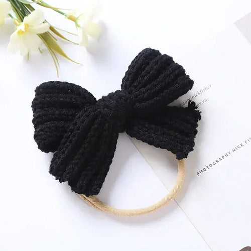 1PCS Cute Knitting Wool Bowknot Elastic Hairband Infant Solid Color