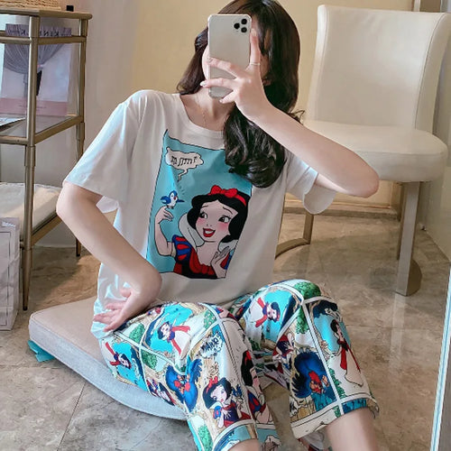 Disney Cartoon Mickey Winnie Snow White Pajamas Ladies Summer Short