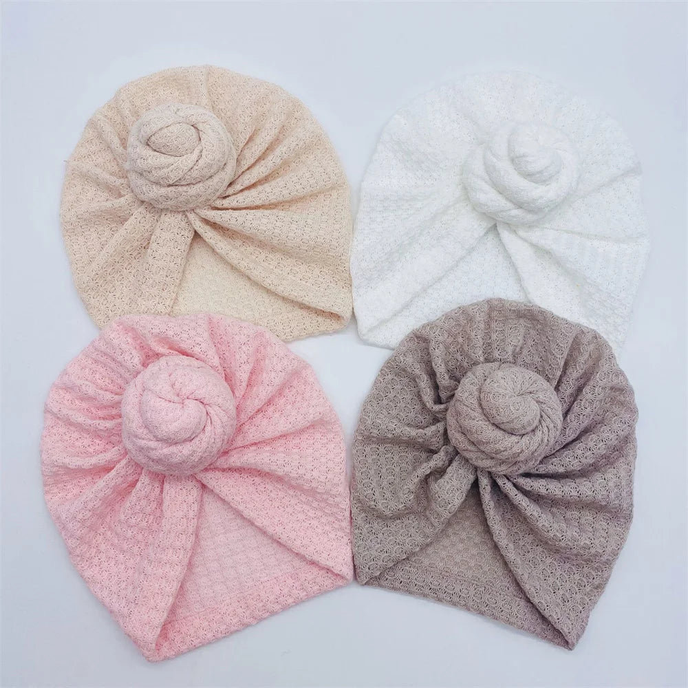 Solid Donut Turban Baby Girl Cap Winter Warm Infant Hat Elastic Child