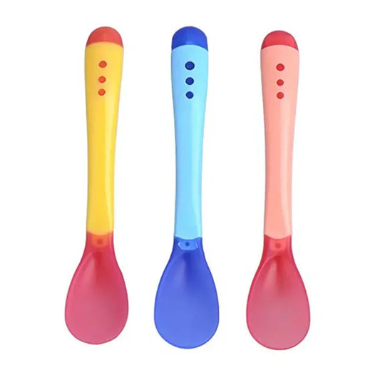 Baby Temperature Change Fork Spoon Small Toddlers Utensils Plastic