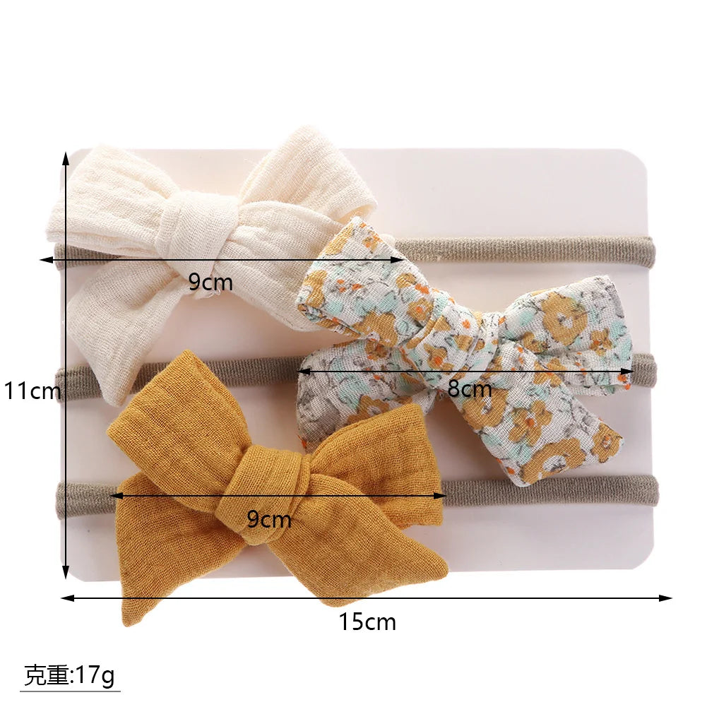 5Pcs/Lot Muslin Cotton Baby Headbands Flower Rainbow Print Elastic