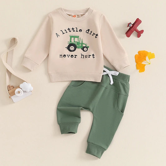 2024-05-27 Lioraitiin Boys Fall Set Letter Tractor Print Long Sleeve