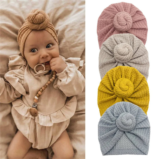 Solid Donut Turban Baby Girl Cap Winter Warm Infant Hat Elastic Child