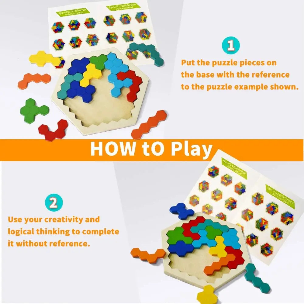 3D Hexagonal Wooden Puzzles Educational Toys For Children Kids