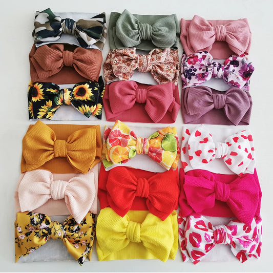 3Pcs/Lot Flower Bullet Baby Headband Cow Leopard Dot Print Headwraps