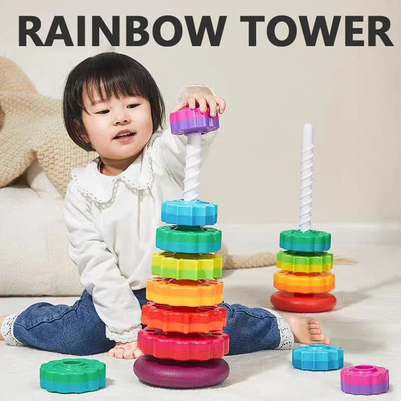 Spinning Wheel Toy Rainbow Tower Spin Tower Stacking Toys for Toddlers