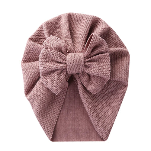 Solid Textured Ribbed Turban Baby Hats Bow Topknot Caps for Newborn