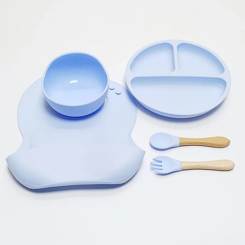 5pcs Children's Silicone Dinner Plate Set Strong Suction Anti-Fall