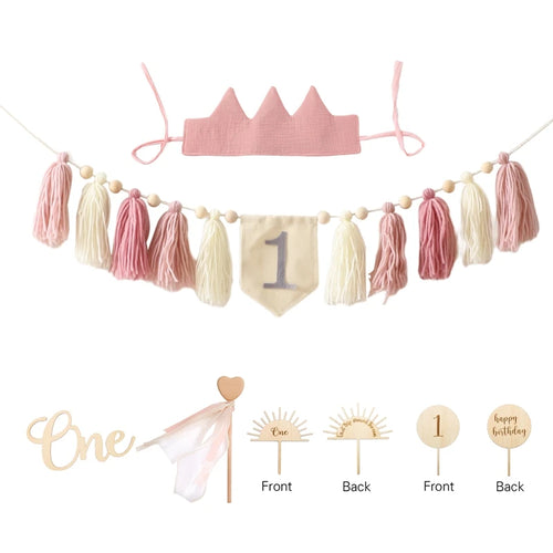 Baby Happy Birthday Banner Handmade Tassel Pendant First Boys Girl