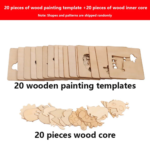 20pcs Children's Wooden Painting Template Tool Set Hollow Template