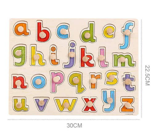 Baby Wooden Grab Board Number Letter Shape Recognition Puzzle Children