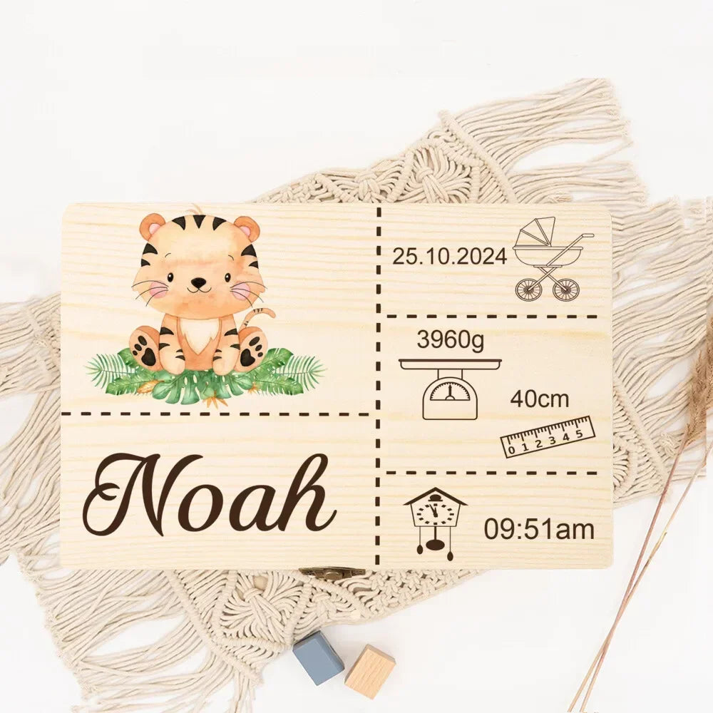 Personalised Safari Animal Baby Memory Box Custom Wooden Boxes Newborn