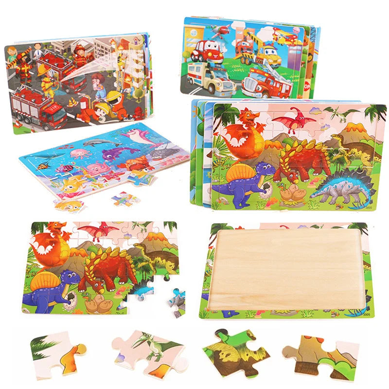 Economy 30piece Montessori 3D Puzzle Cartoon Animal Wooden Jigsaw