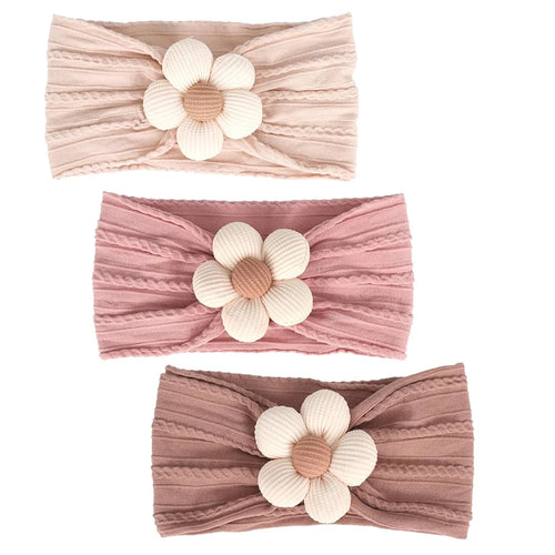 3Pcs Baby Headbands Newborn Baby Girl Flower Nylon Headbands Soft