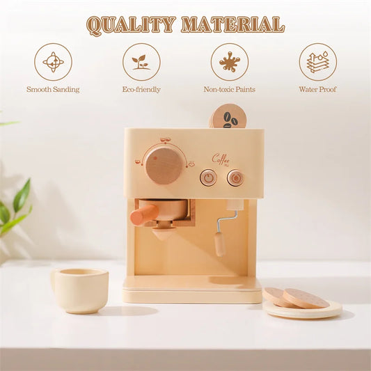 Kids Wooden Montessori Toy Set Children Coffee Machine Kitchen Toys