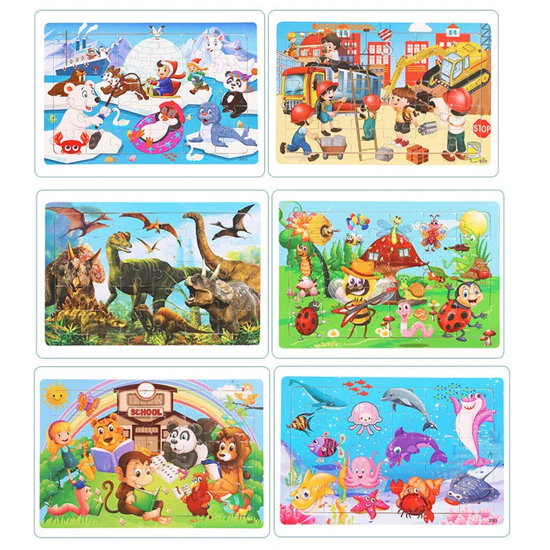 Economy 30piece Montessori 3D Puzzle Cartoon Animal Wooden Jigsaw