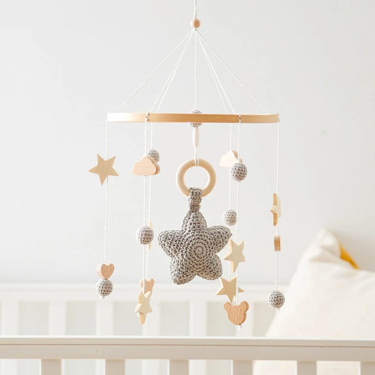 Baby Rattle Toy 0-12 Months Wooden Mobile On The Bed Beech Wind Chime