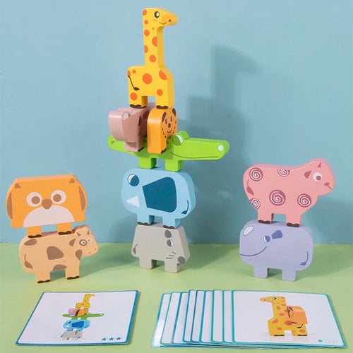 Wooden Animal Stacking Block Game Shape Matching Puzzle Balance Toy