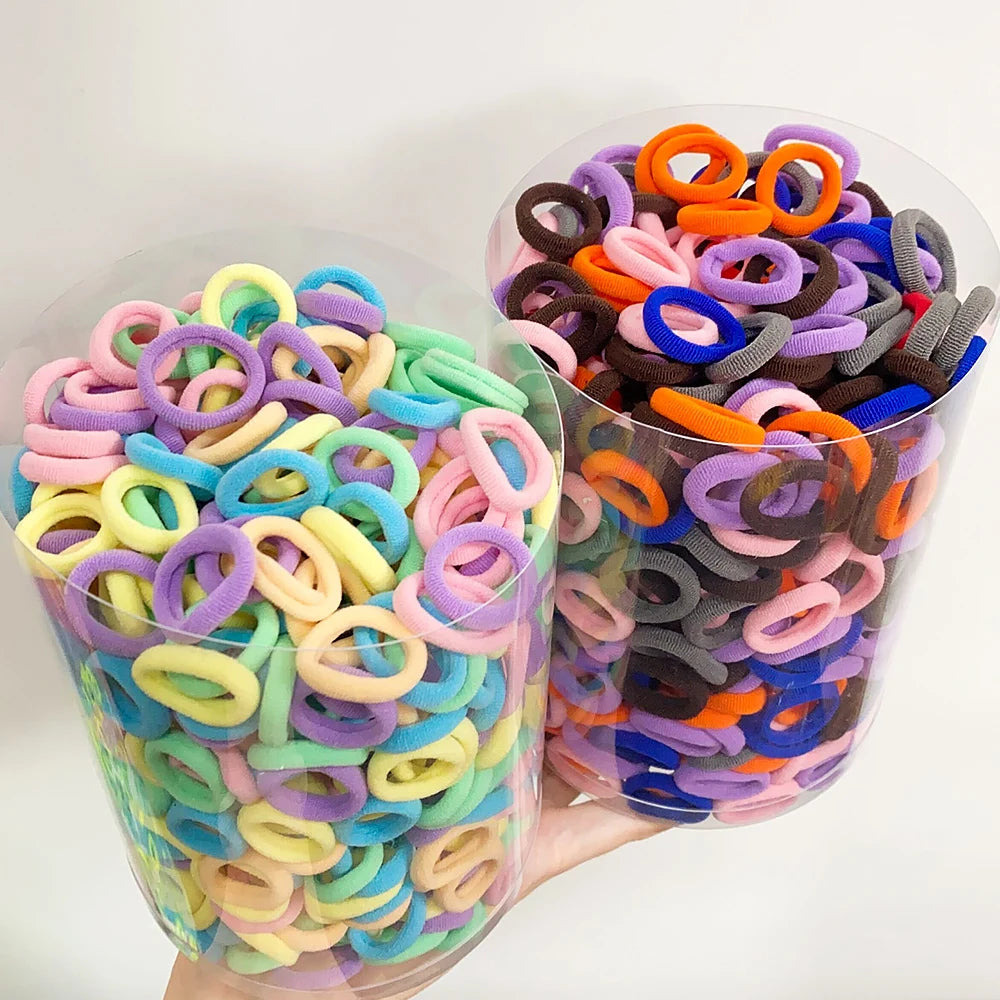 100Pcs/bag Girls Colorful Hair Bands Set Nylon Elastic Rubber Band