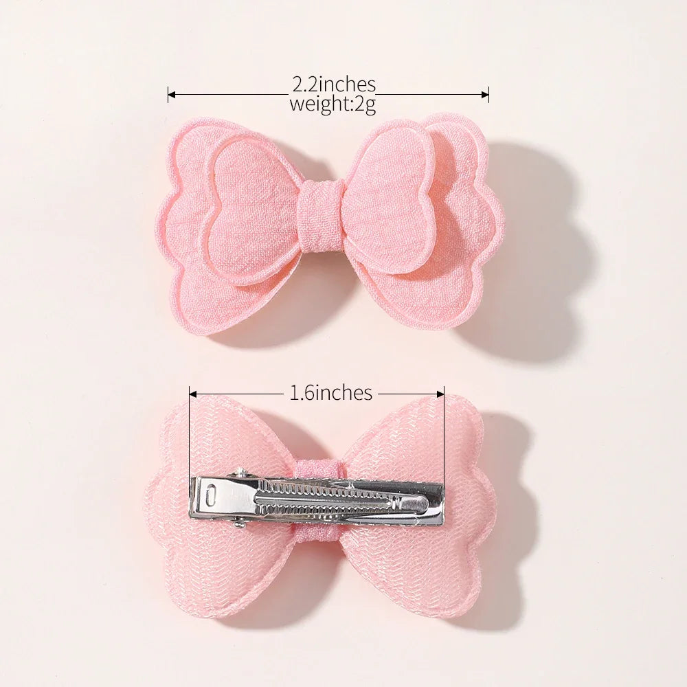 4Pcs/set Candy Colored Hair Clip Set for Girls Double Layered Bow Cute