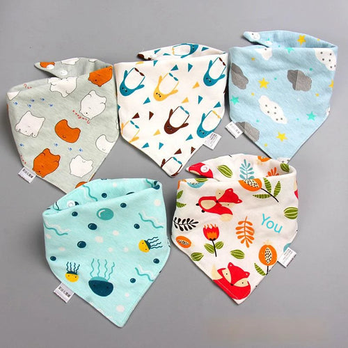 5pcs Baby Saliva Towel Triangle Scarf Pure Cotton Bandana Waterproof