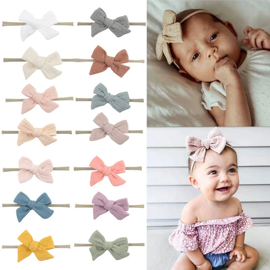 5Pcs/Lot Muslin Cotton Baby Headbands Flower Rainbow Print Elastic