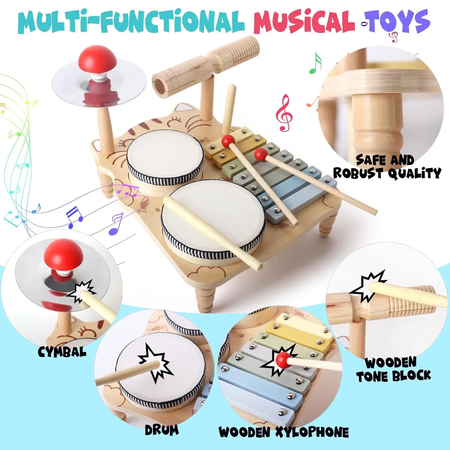 Wooden Xylophone Drum Set For Toddlers,Montessori Baby Musical