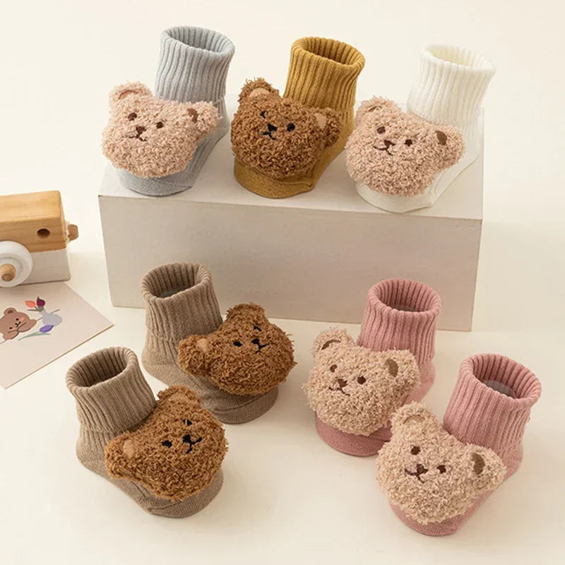 Cute Cartoon Bear Baby Socks for Boy Girl Winter Soft Cotton Anti Slip