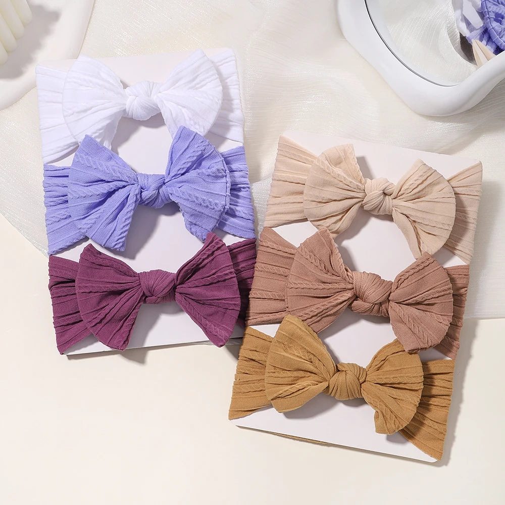 3Pcs/Set Girls Cable Knit Turban Baby Bows Headbands For Children