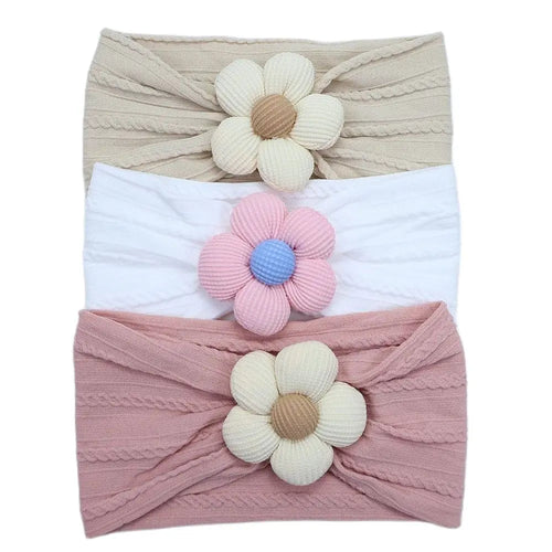 3Pcs Baby Headbands Newborn Baby Girl Flower Nylon Headbands Soft