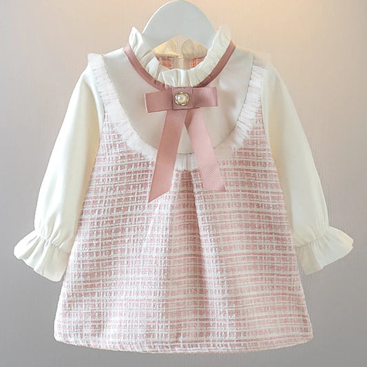 New In Spring Toddler Girl Dresses Korean Fashion Cute Bow Mesh Plaid