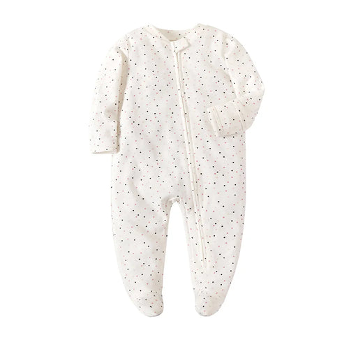 Spring Newborn Footed Pajamas Solid White Fashion Zipper Baby Clothes