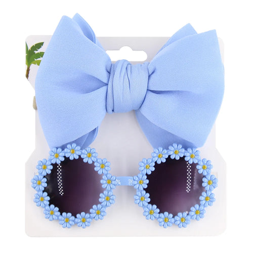 2Pcs/Card Daisy Baby Sunglasses Eyelet Bow Headband Set Elastic Nylon