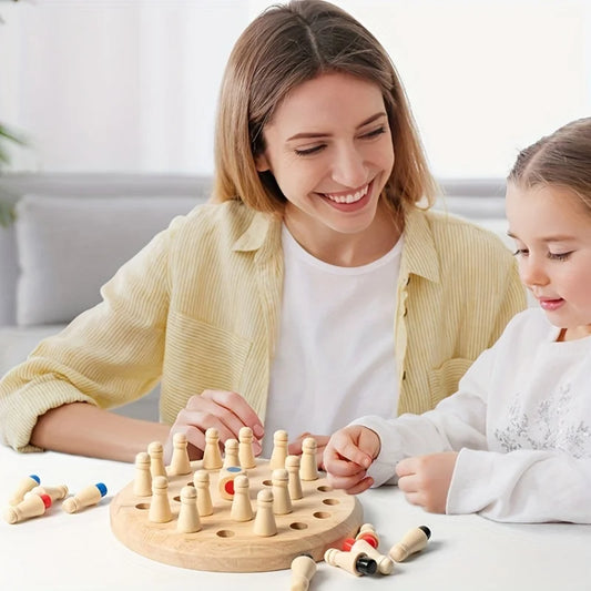 Wooden Memory Match Stick Chess Color Game Board Puzzles Montessori