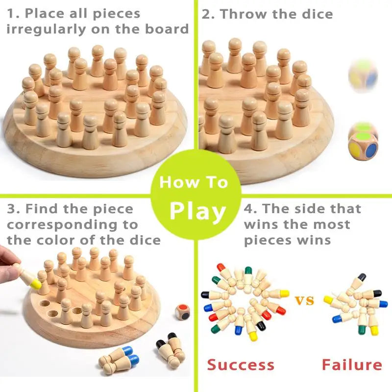 Montessori Wooden Memory Match Stick Chess Board Game Logic Braintease