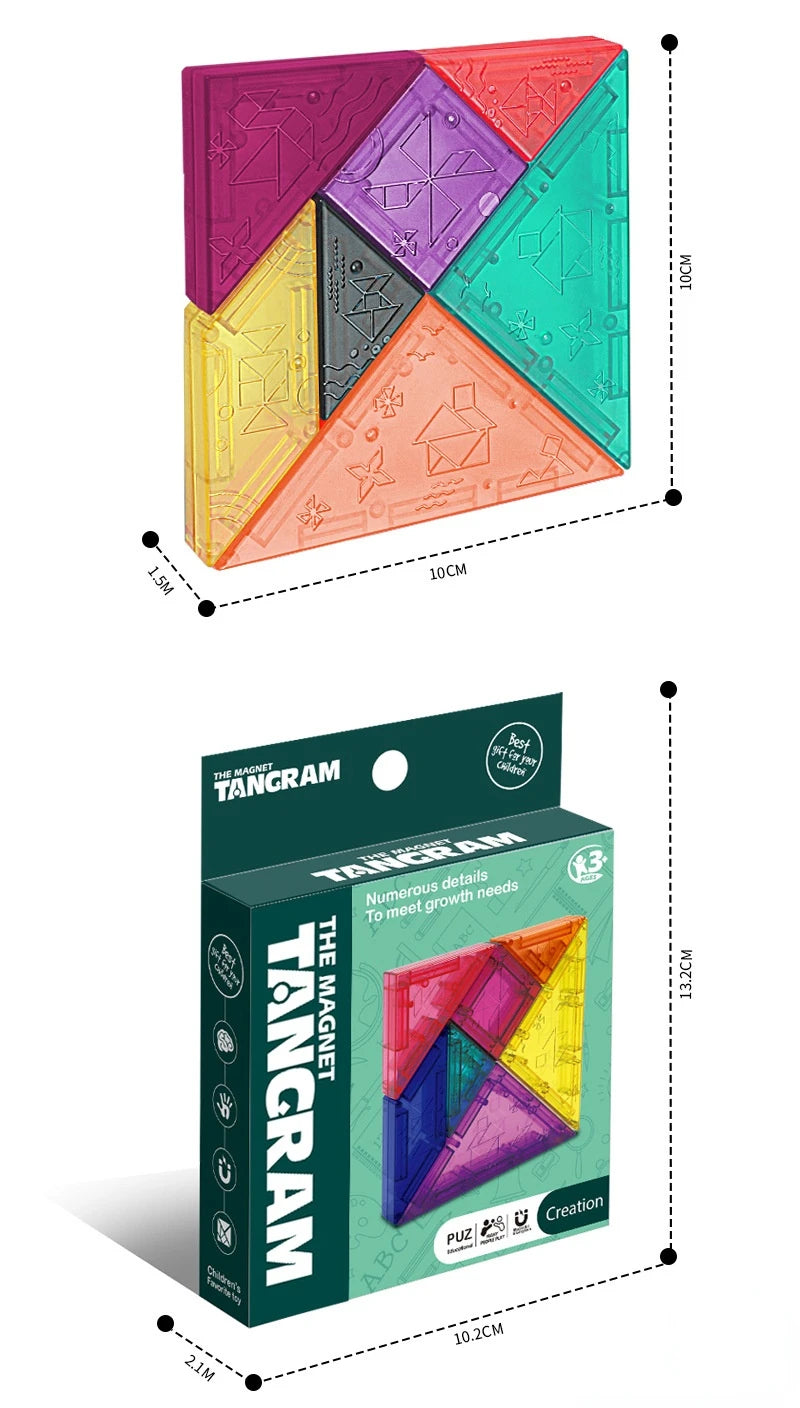 Magnetic Colorful 3D Tangram Jigsaw Toy Kid Logical Thinking Training