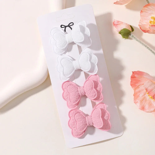 4Pcs/set Candy Colored Hair Clip Set for Girls Double Layered Bow Cute