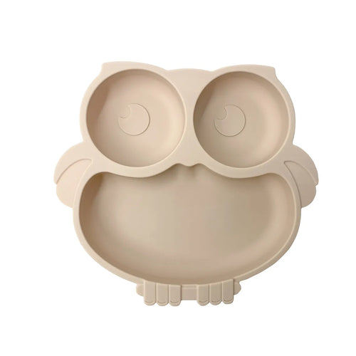 BPA Free Cute Owl Children Dishes Suction Plates Silicone Baby Dining