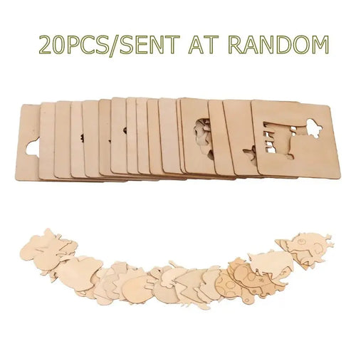 20pcs Montessori Kids Drawing Toys Wooden DIY Painting Stencils