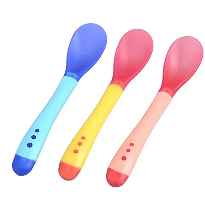 Baby Temperature Change Fork Spoon Small Toddlers Utensils Plastic