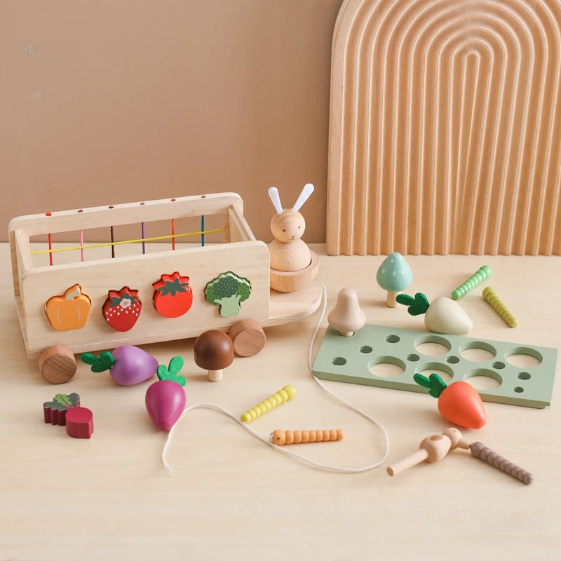 Wooden Turnip Car Stretch Rope Hand-pulled Car Baby Carrot Pulling Toy