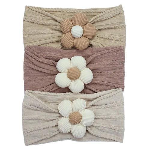 3Pcs Baby Headbands Newborn Baby Girl Flower Nylon Headbands Soft