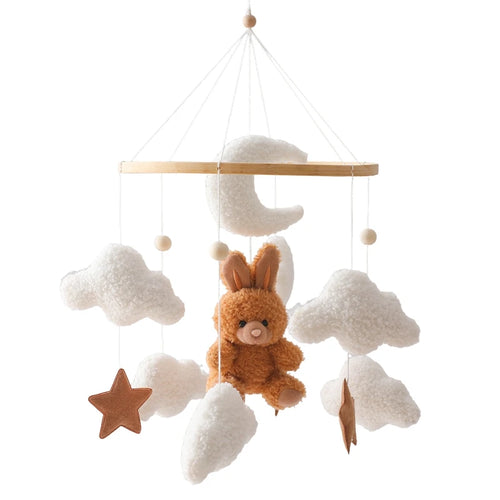 Baby Wooden Bed Bell Mobile Hanging Rattle Toys Teddy Velvet Bear