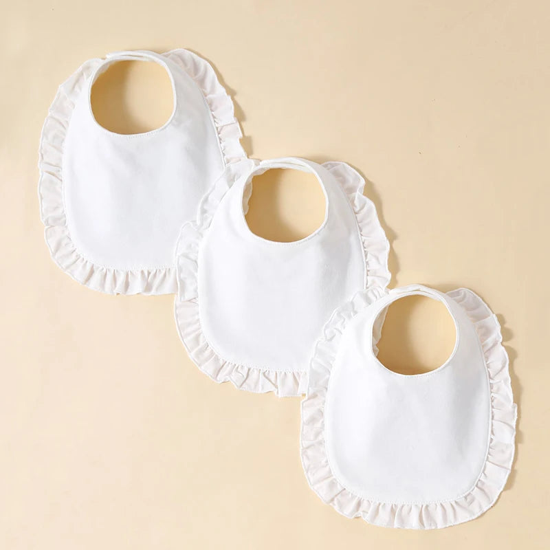 3 Pcs Baby Girls' Saliva Towel 100% Cotton Soft Comfort Lace White