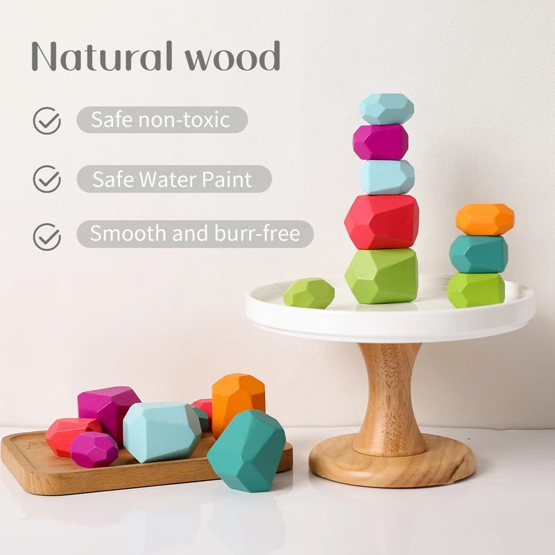 Wood Rainbow Stones Block Colorful Wooden Building Block Rainbow