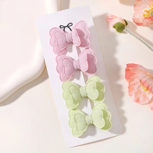 4Pcs/set Candy Colored Hair Clip Set for Girls Double Layered Bow Cute